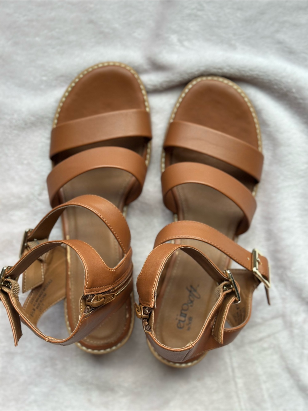 Women’s Tan Strappy Ankle-Buckle Sandals